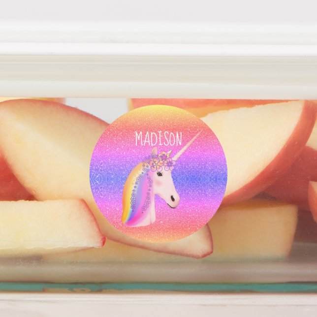 Étiquettes Cute Unicorn Rainbow Personnalisé étanche (Apposé)