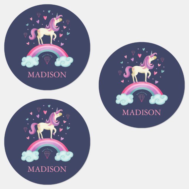 Étiquettes Cute Violet Rainbow Unicorn School (Groupe)