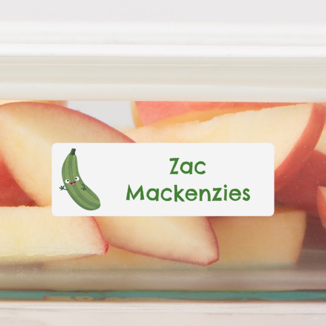 Étiquettes Cute zucchini joyeux dessin animé personnalisé (Apposé)