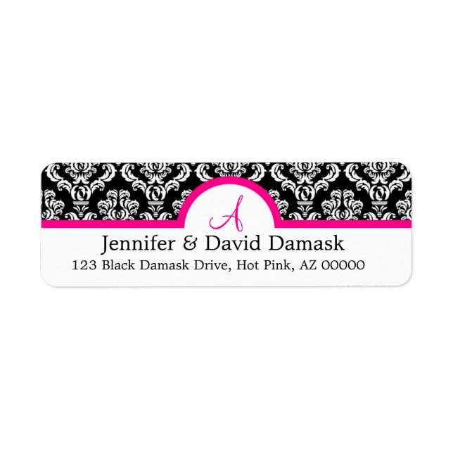 Étiquettes d'adresse Damask White Black (Devant)