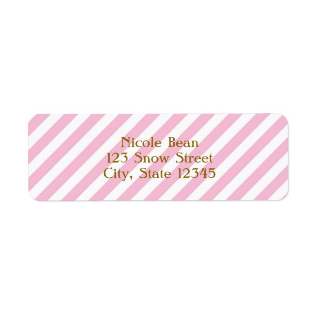 Étiquettes d'adresse de carte rayées rose Sugar &  (Devant)