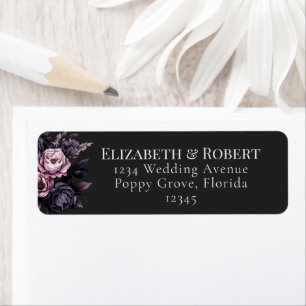 Étiquettes d'adresse de mariage florales noires go