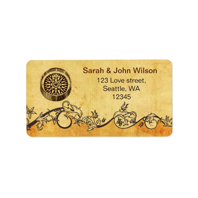 étiquettes d'adresse de mariage nautique à compas  (Devant)