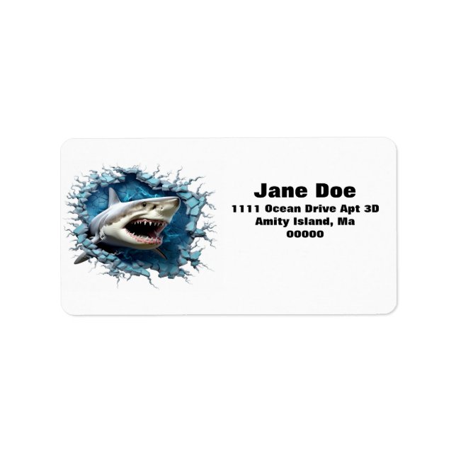 étiquettes d'adresse de retour 3D Great White Shar (Devant)