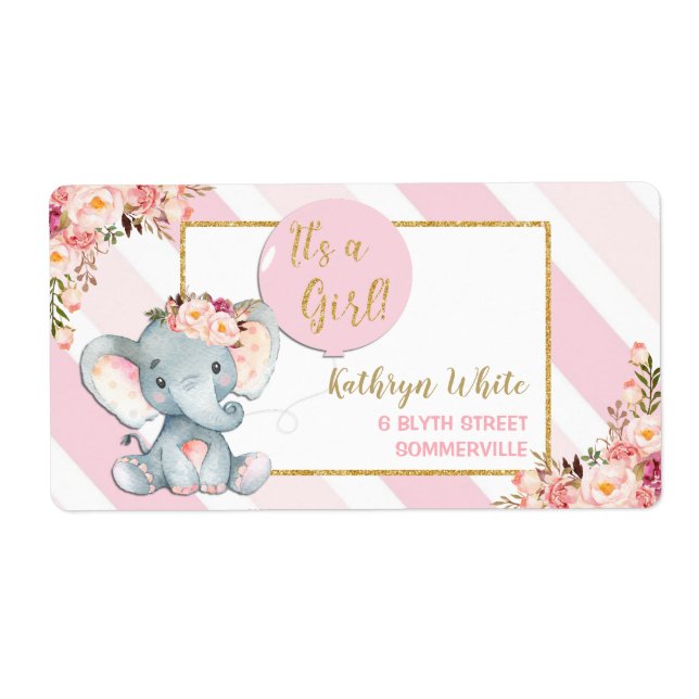 Étiquettes d'adresse de retour Baby shower rose él (Devant)