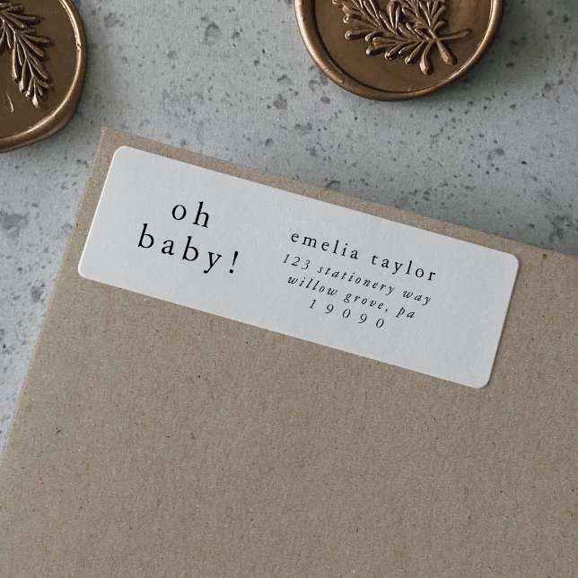 Étiquettes d'adresse de retour Baby shower simple  (EMELIA Simple Baby Shower Return Address Labels)
