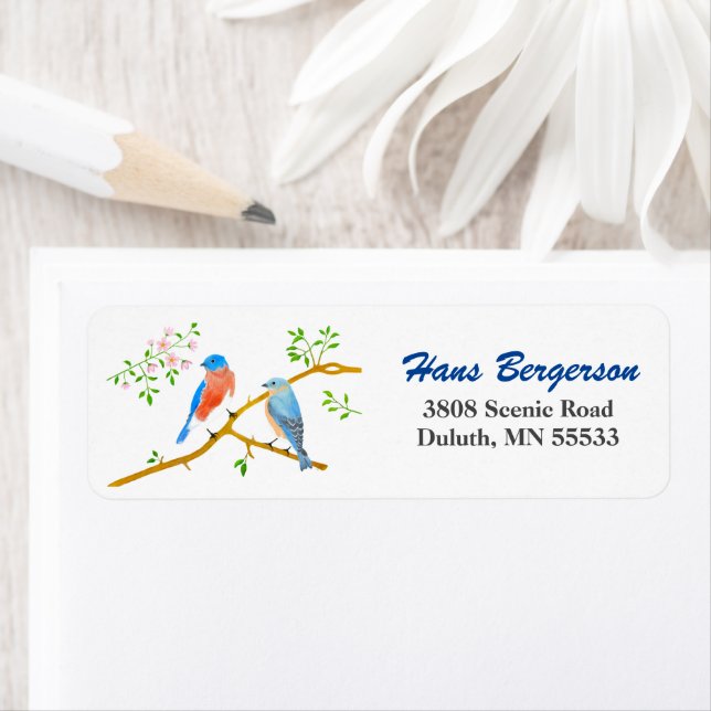 Étiquettes d'adresse de retour blanches Bluebirds (En situation)