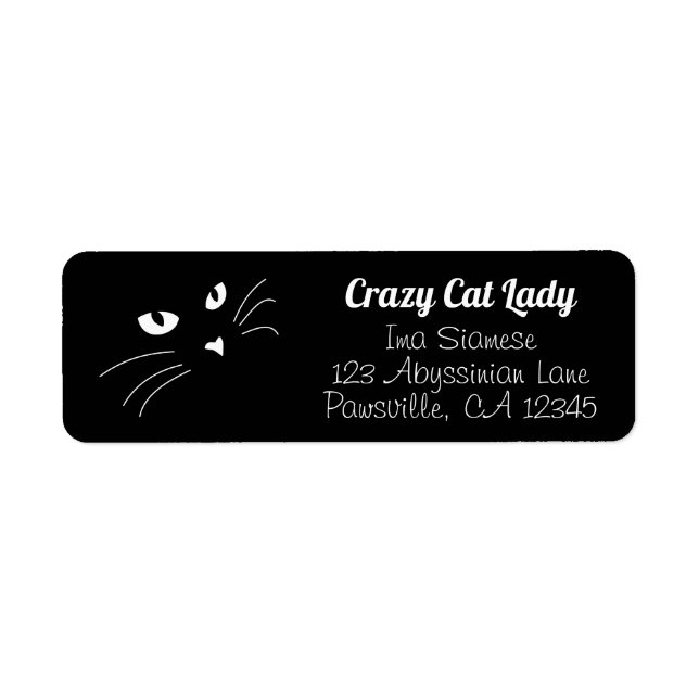 Étiquettes d'adresse de retour de chat noir face p (Devant)