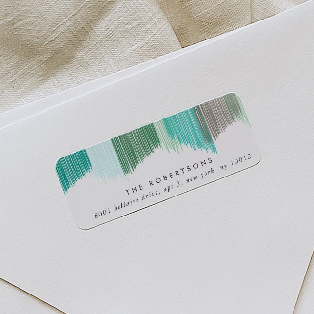 Étiquettes d'adresse de retour de Fringe Vert Mode (Green modern fringe return address labels.)