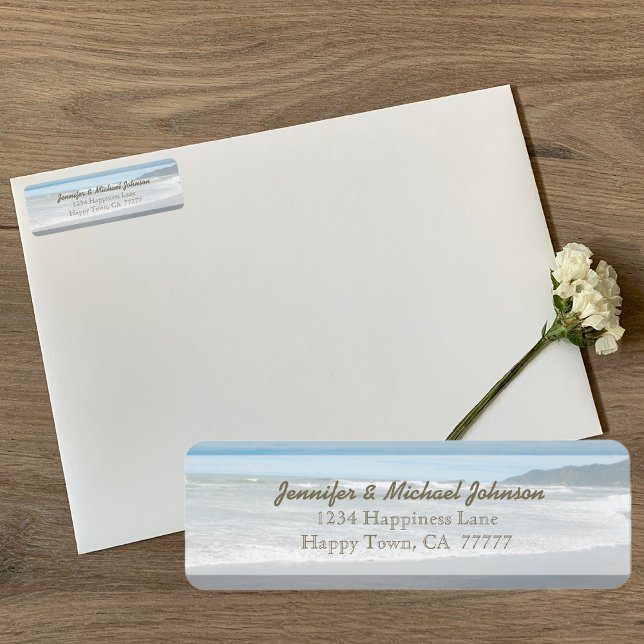 Étiquettes d'adresse de retour de mariage de plage (Créateur téléchargé)