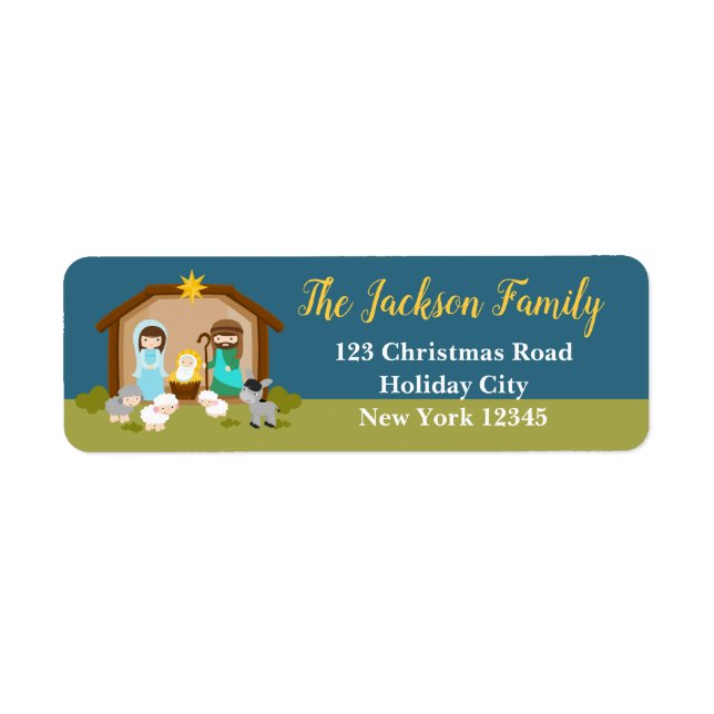 Étiquettes d'adresse de retour de Noël (Nativité m (Devant)