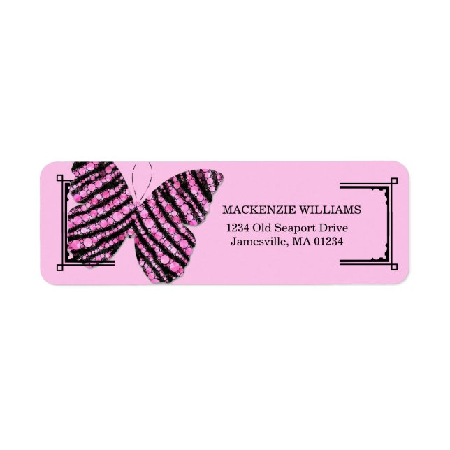 Étiquettes d'adresse de retour de papillon rose et (Devant)