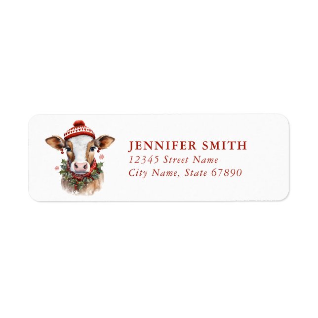 Étiquettes d'adresse de retour de vache de Noël (Devant)