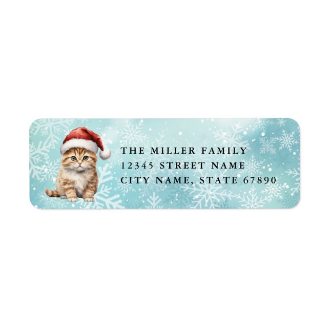 Étiquettes d'adresse de retour du chat de Noël (Devant)
