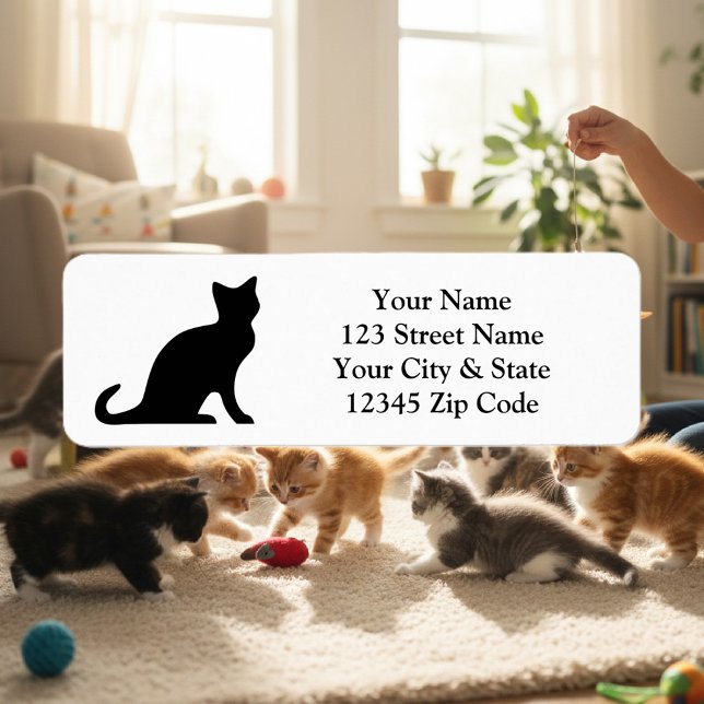 Étiquettes d'adresse de retour du chat noir (Black cat silhouette return address label)