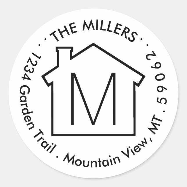 Étiquettes d'adresse de retour du monogramme noir  (Devant)