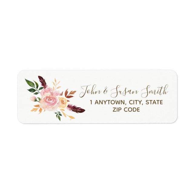étiquettes d'adresse de retour florales en plume b (Devant)