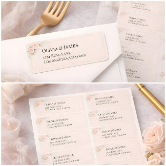 Étiquettes d'adresse de retour florales rose luxe