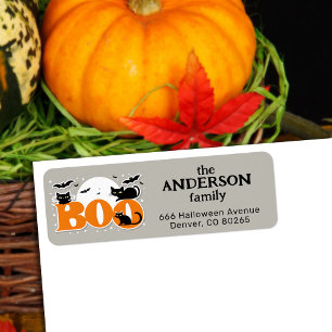 Étiquettes d'adresse de retour Halloween chats noi