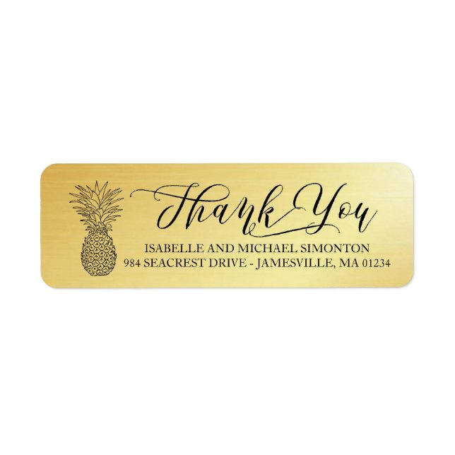 Étiquettes d'adresse de retour Merci or et ananas (Devant)