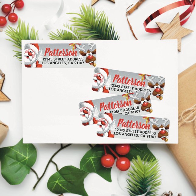 Étiquettes d'adresse de retour père Noël & Reindee (Créateur téléchargé)