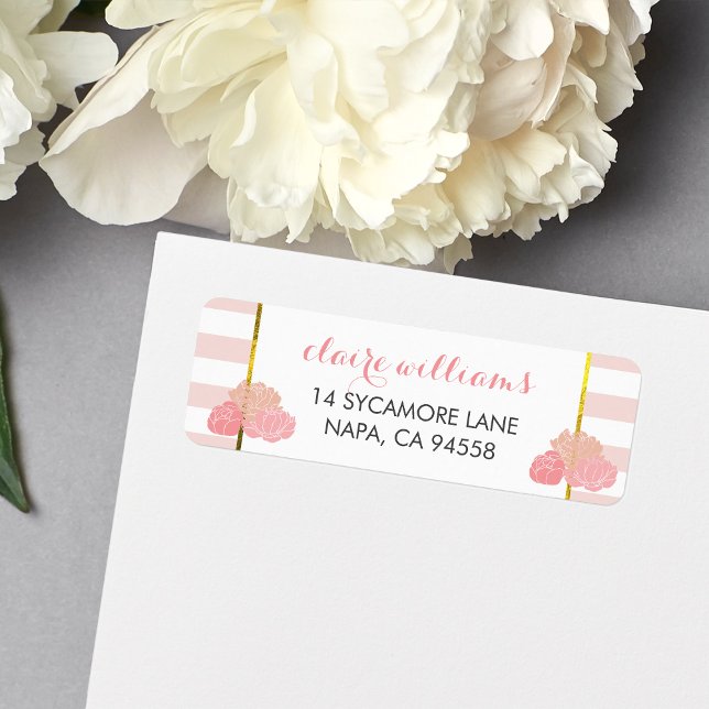 Étiquettes d'adresse de retour Pink Stripe & Blush (Créateur téléchargé)