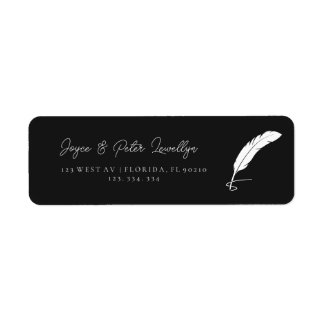 Étiquettes d'adresse de retour Plume Élégante Noir