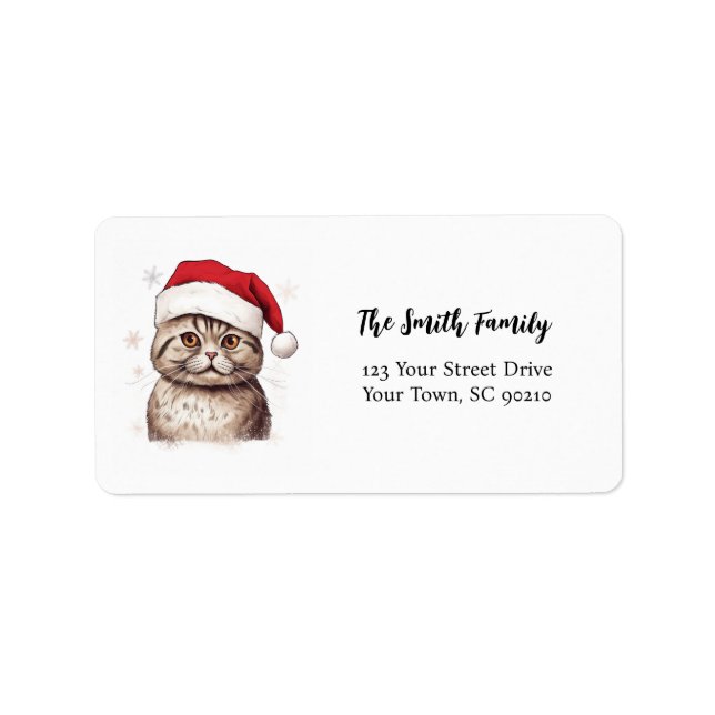 Étiquettes d'adresse de retour pour chat de Noël é (Devant)