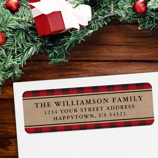 Étiquettes d'adresse de retour Red Plaid Kraft (Customize to change text size or text style.)