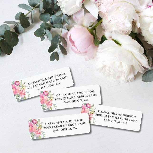Étiquettes d'adresse de retour rose pâle bleu flor (Créateur téléchargé)