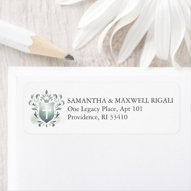 Étiquettes d'adresse de retour Sage Green Crest (En situation)