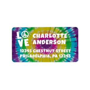 Étiquettes d'adresse de retour Tie-Dye Paix et Amo