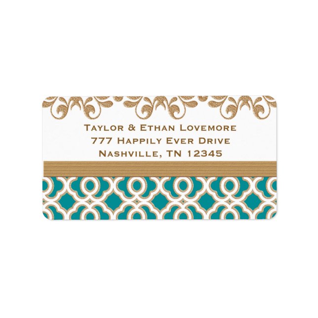 Étiquettes d'adresse de retour turquoise et Gold (Devant)