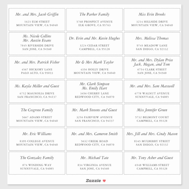 Étiquettes d'adresse d'invité de mariage personnal (Feuille)