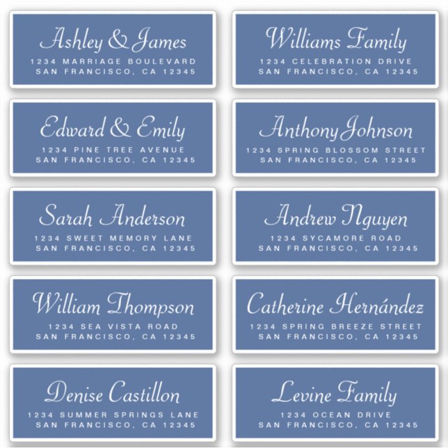 Étiquettes d'adresse pour invités bleu classique d (Devant)