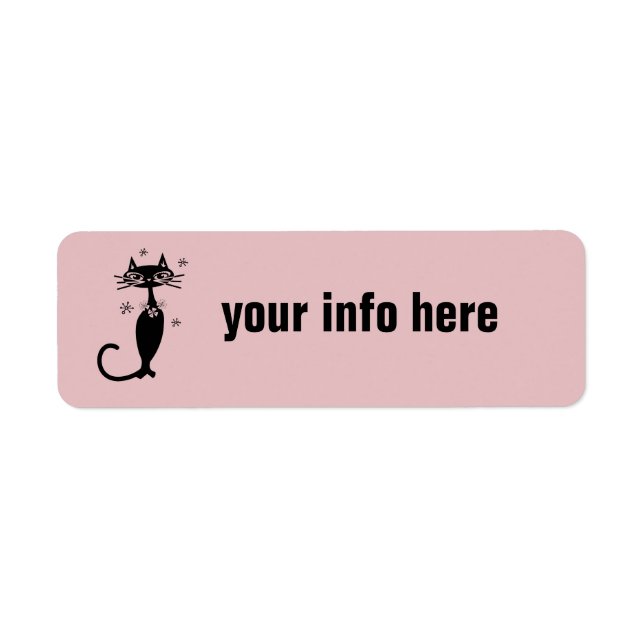 ÉTIQUETTES D'ADRESSE RETRO NOIR CAT ROSE (Devant)