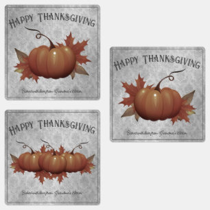 Étiquettes Damask, Citrouille de Thanksgiving   Gris