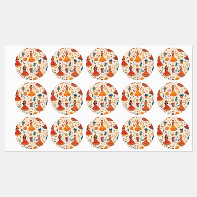 Étiquettes Dandiya Nights Motif sans mer - Festival indien (Feuille)