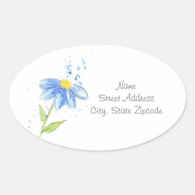 Étiquettes d'aquarelle Blue Daisy (Devant)