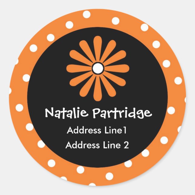 Étiquettes de adresse à points Polka orange et bla (Devant)