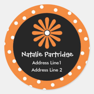 Étiquettes de adresse à points Polka orange et bla