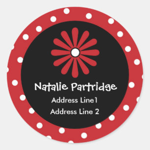 Étiquettes de adresse à points polka rouges et b