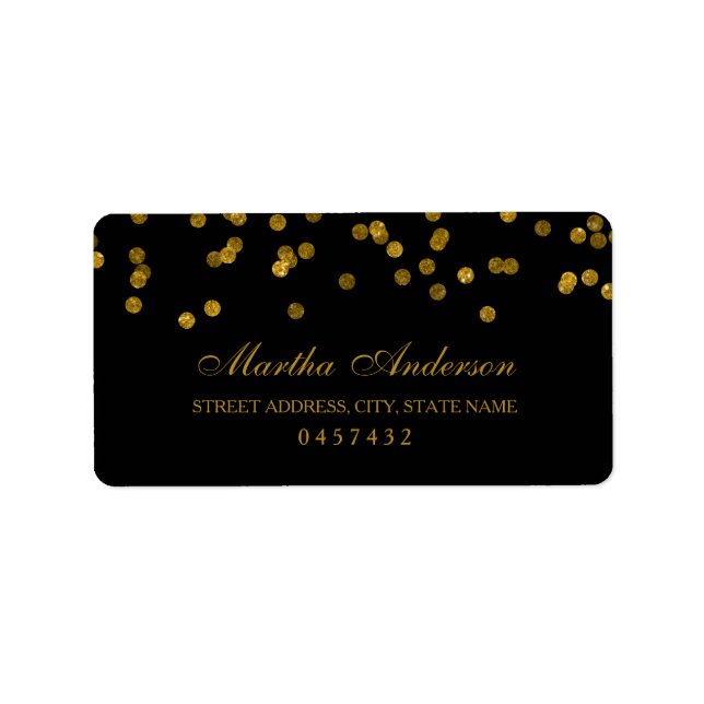 Étiquettes de adresse Confetti Noir et Or (Devant)