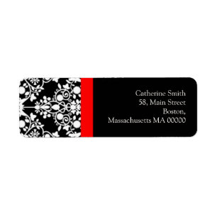 Étiquettes de adresse Damas noirs et blancs avec r