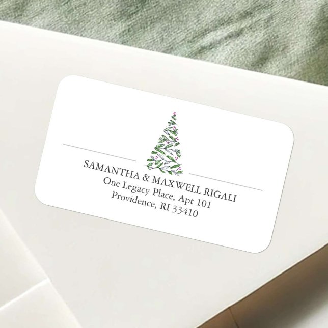 Étiquettes de adresse d'arbre de Noël simple (Christmas tree return address labels Scandinavian watercolor art Victoria Grigaliunas DoTellABelle)