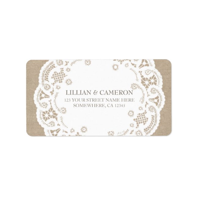 Étiquettes de adresse de Burlap Lace Doily (Devant)