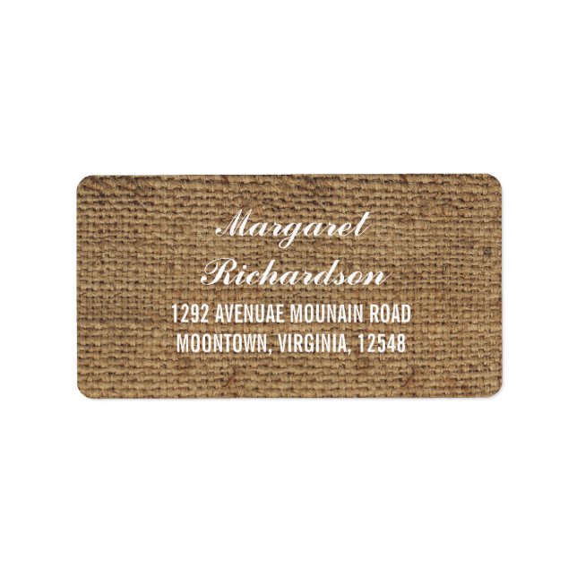 étiquettes de adresse de burlap mariage rustique (Devant)
