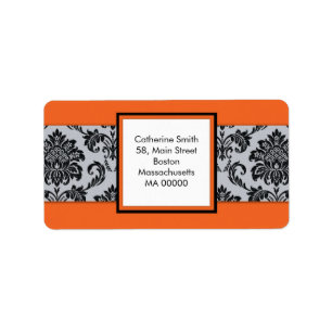 Étiquettes de adresse de Damas noirs et orange