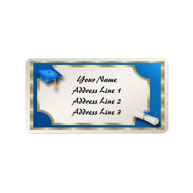Étiquettes de adresse de Grauation Bleu et Or (Devant)