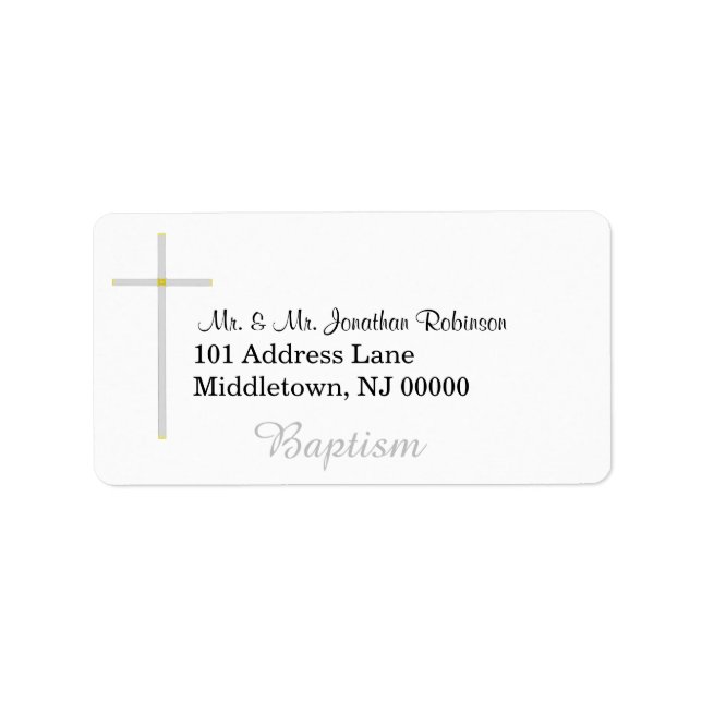 Étiquettes de adresse de la croix d'argent du bapt (Devant)